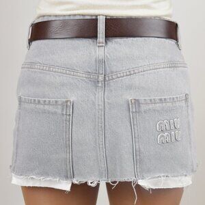 Miu Miu Grey Denim Mini Skirt Contrast Pockets XS NWT